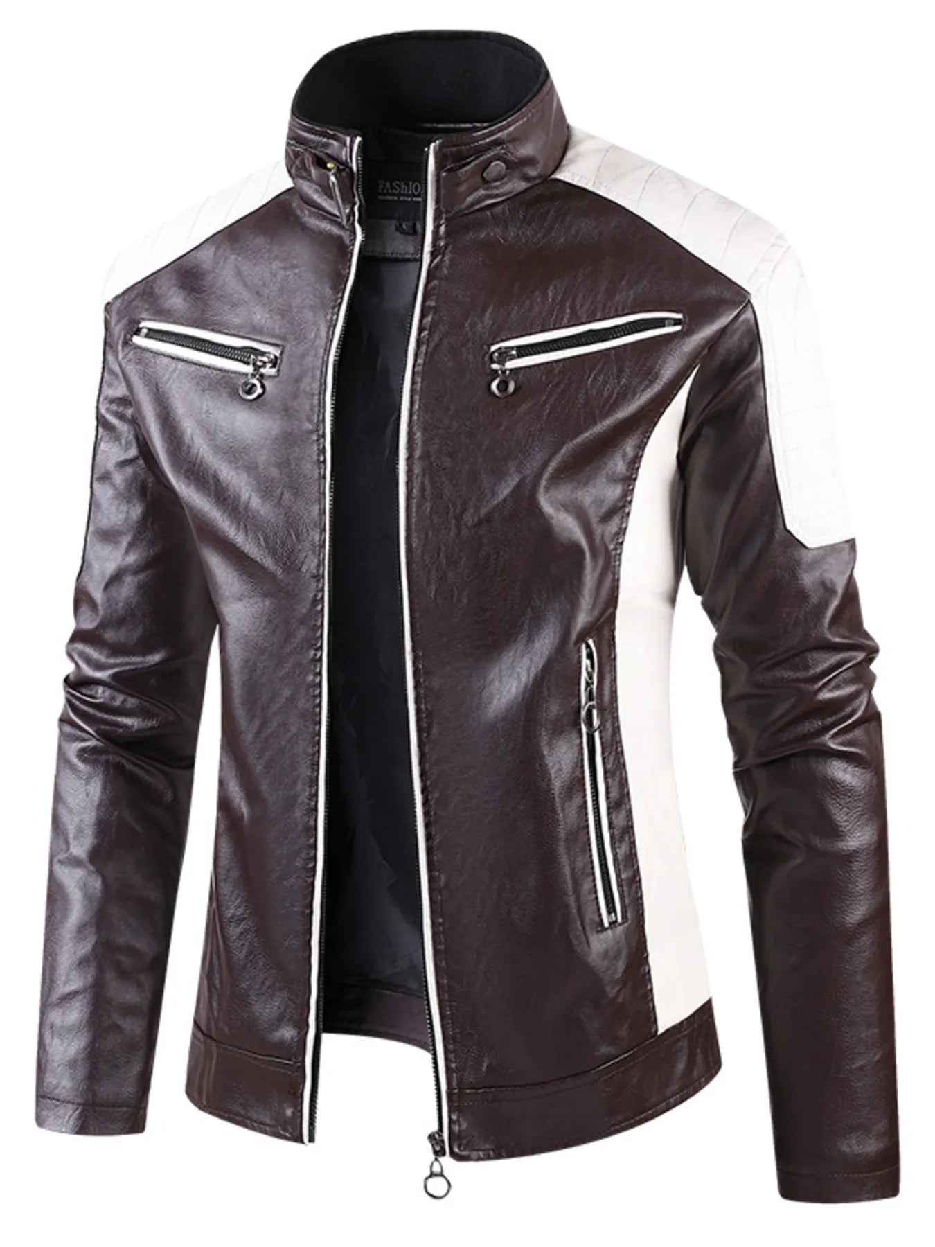 Men's Plus Size Color Block Leather Jacket