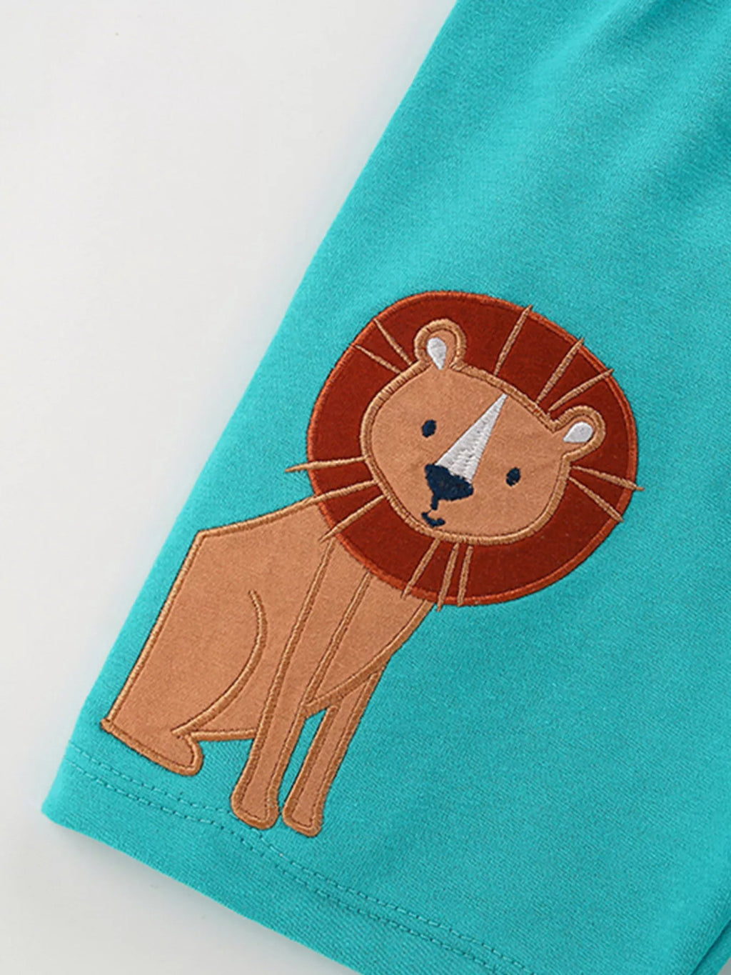 Children's Cartoon Rocket Graphic Tee and Lion Applique Shorts Set