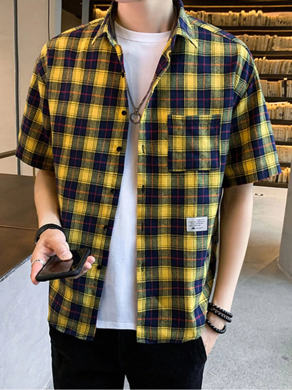 Men's Plus Size Casual Plaid Short Sleeve Shirt