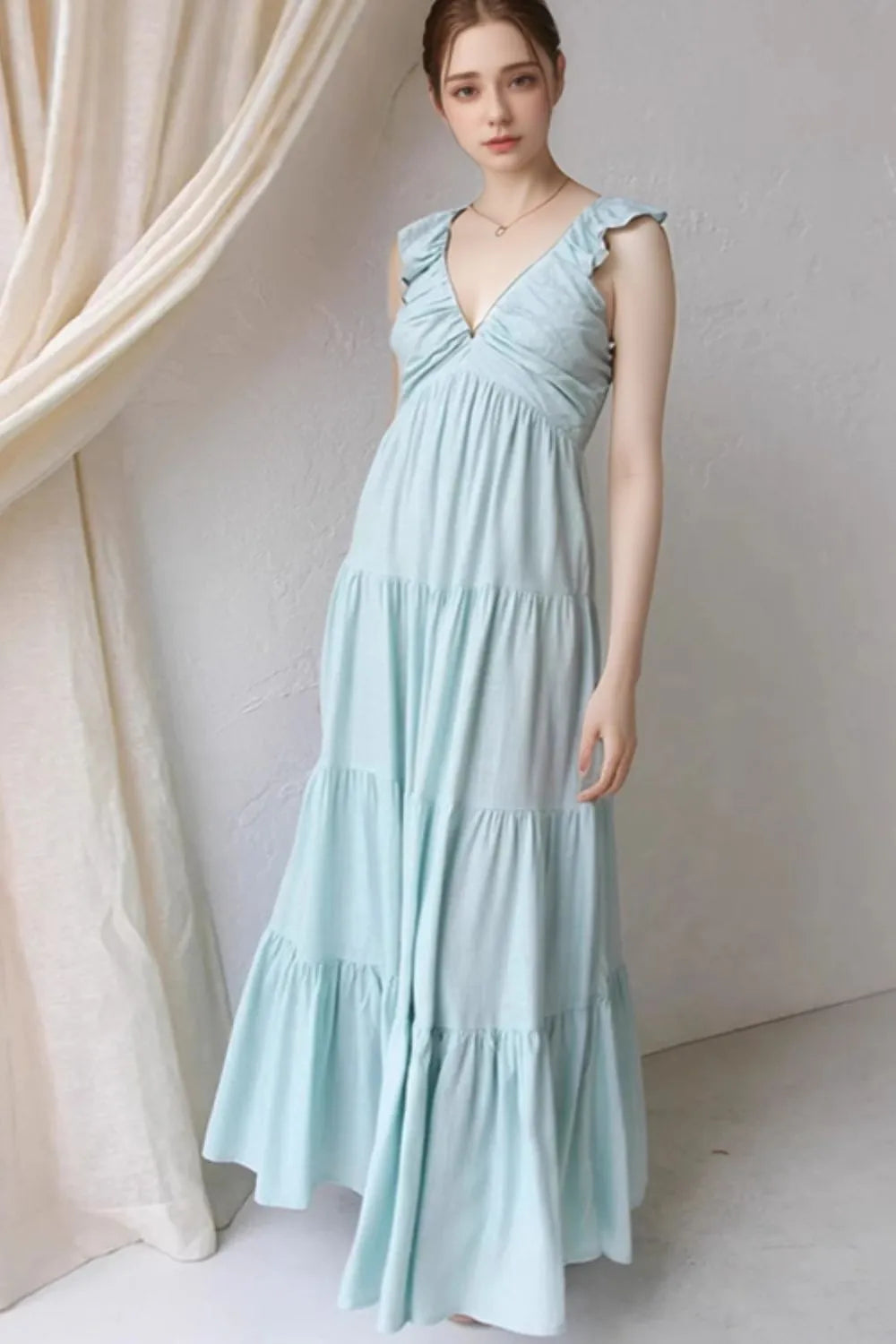 Ruffled V-Neck Tiered Dress