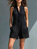 Full Size Sleeveless Button-Front Romper with Pockets Plus Size