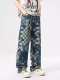 Men's Checkered Wide Leg Jeans