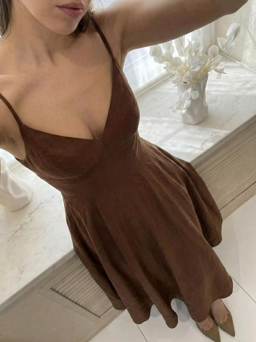 A-Line Spaghetti Strap Midi Dress