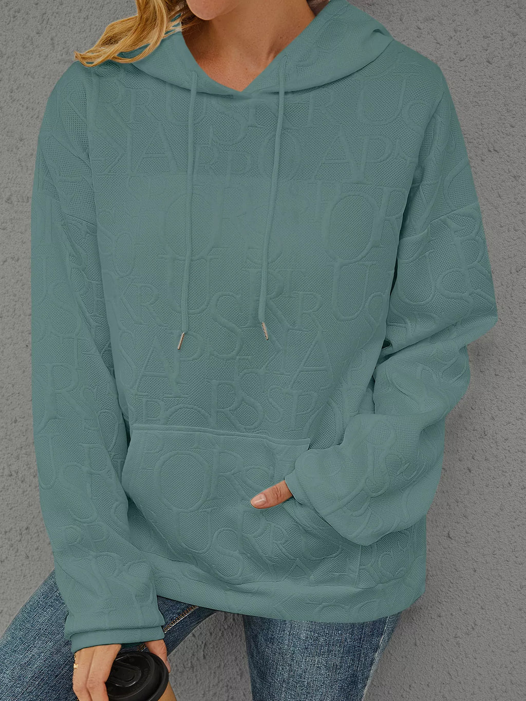 Full Size Embossed Lettering Casual Hoodie Plus Size