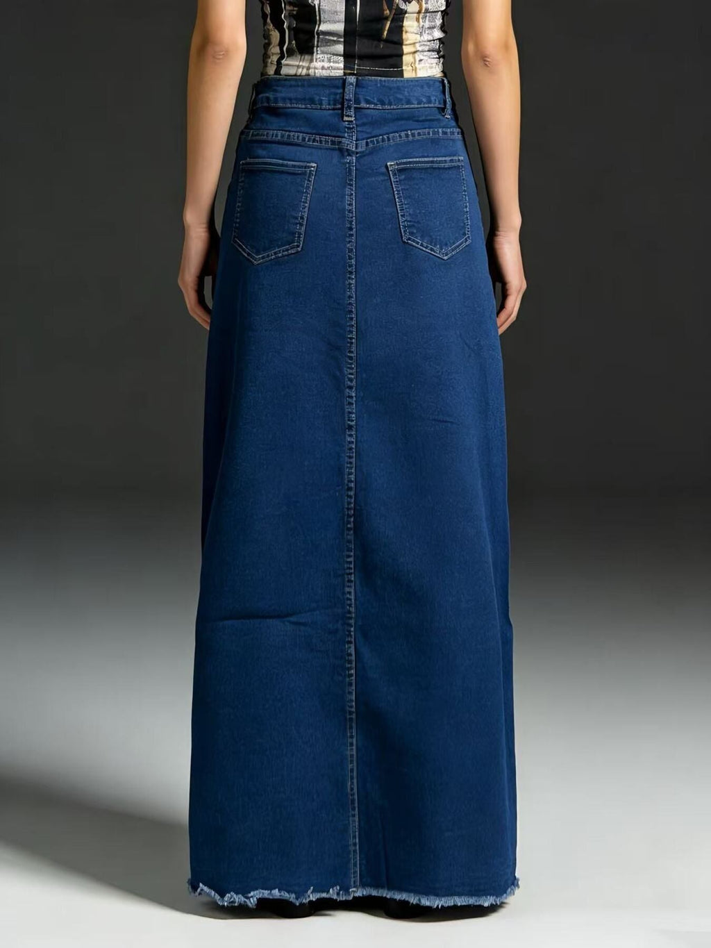 Raw Hem Maxi Denim Skirt