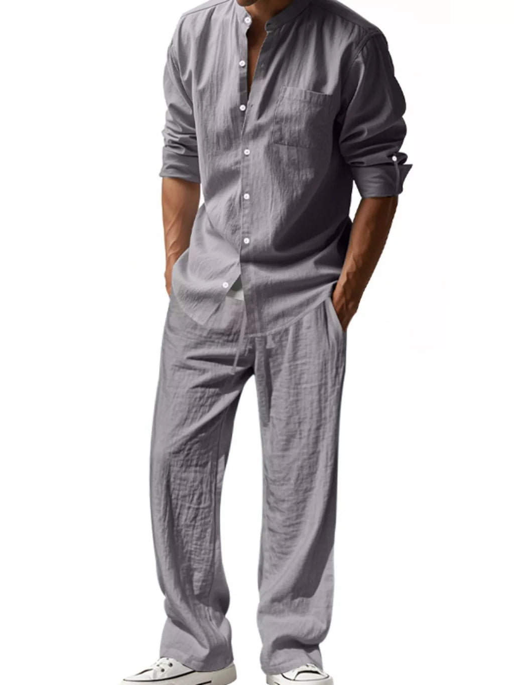 Men's Full Size Casual Button Up Shirt and Pants Plus Size