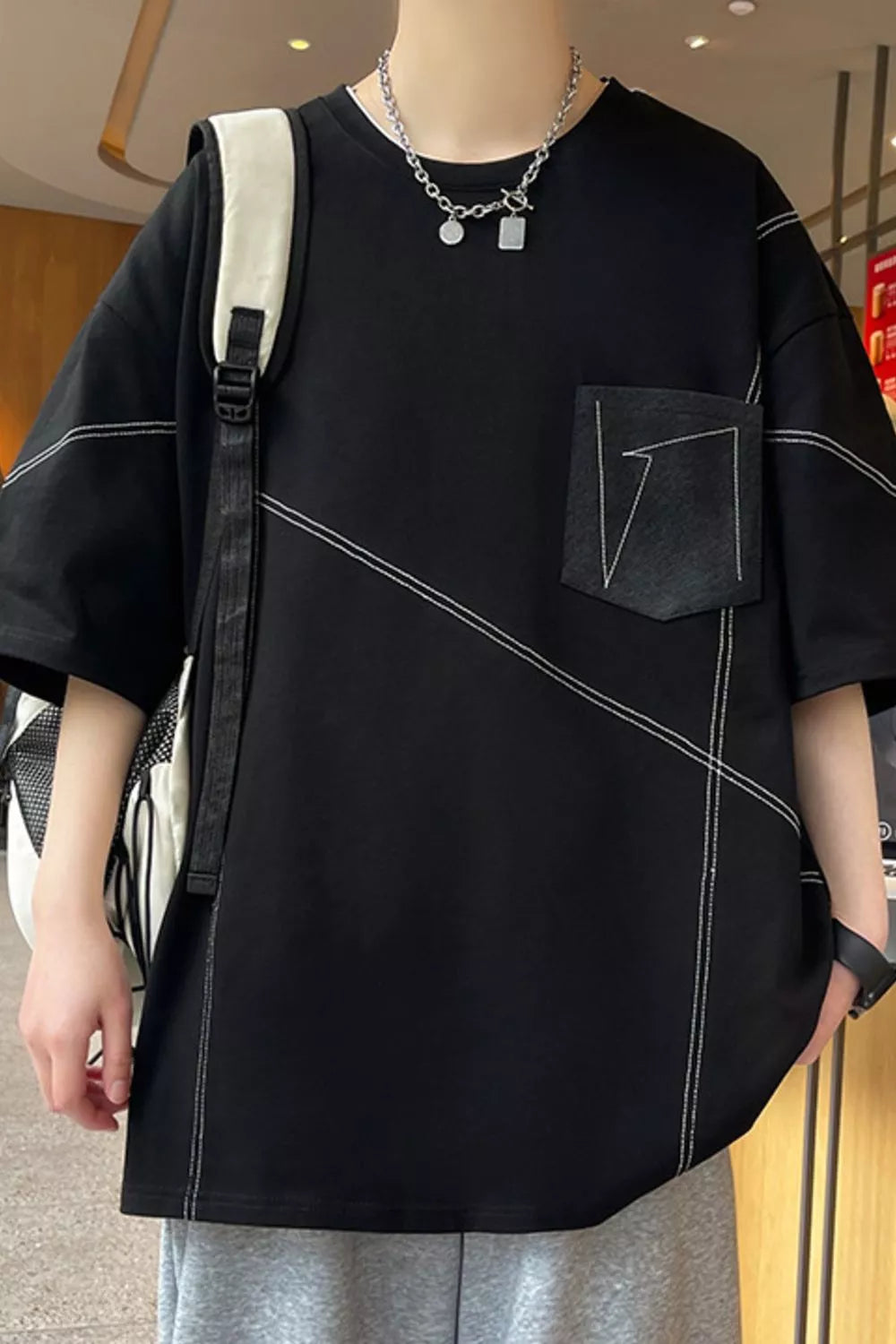 Men's Plus Size Contrast Stitching Oversized Round Neck T-Shirt