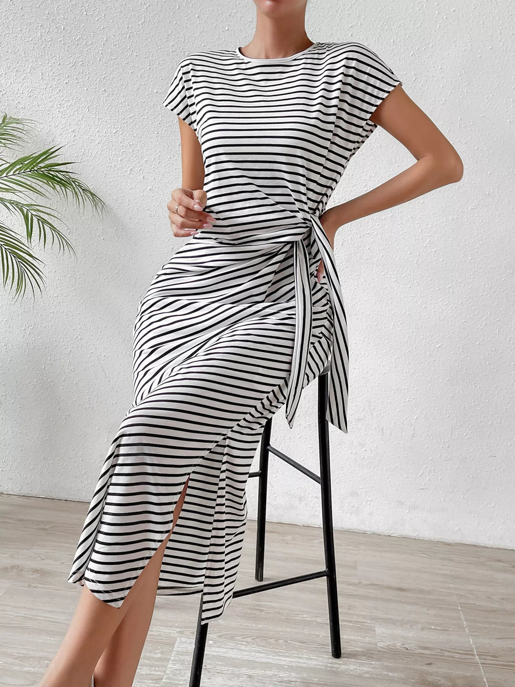 Striped Tie-Waist Midi Dress