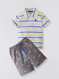 Children's Striped Polo Shirt & Printed Shorts Set