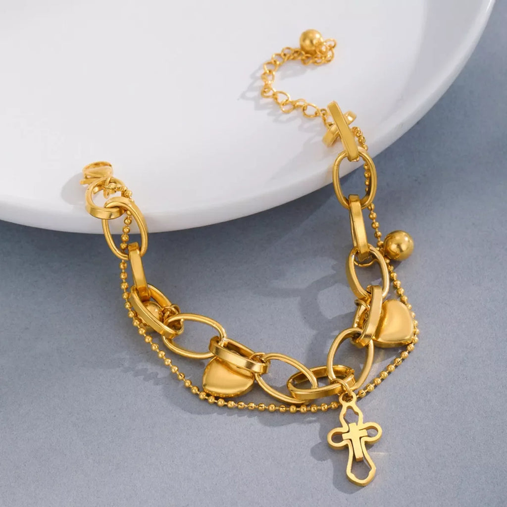 Cross and Heart Charm Bracelet