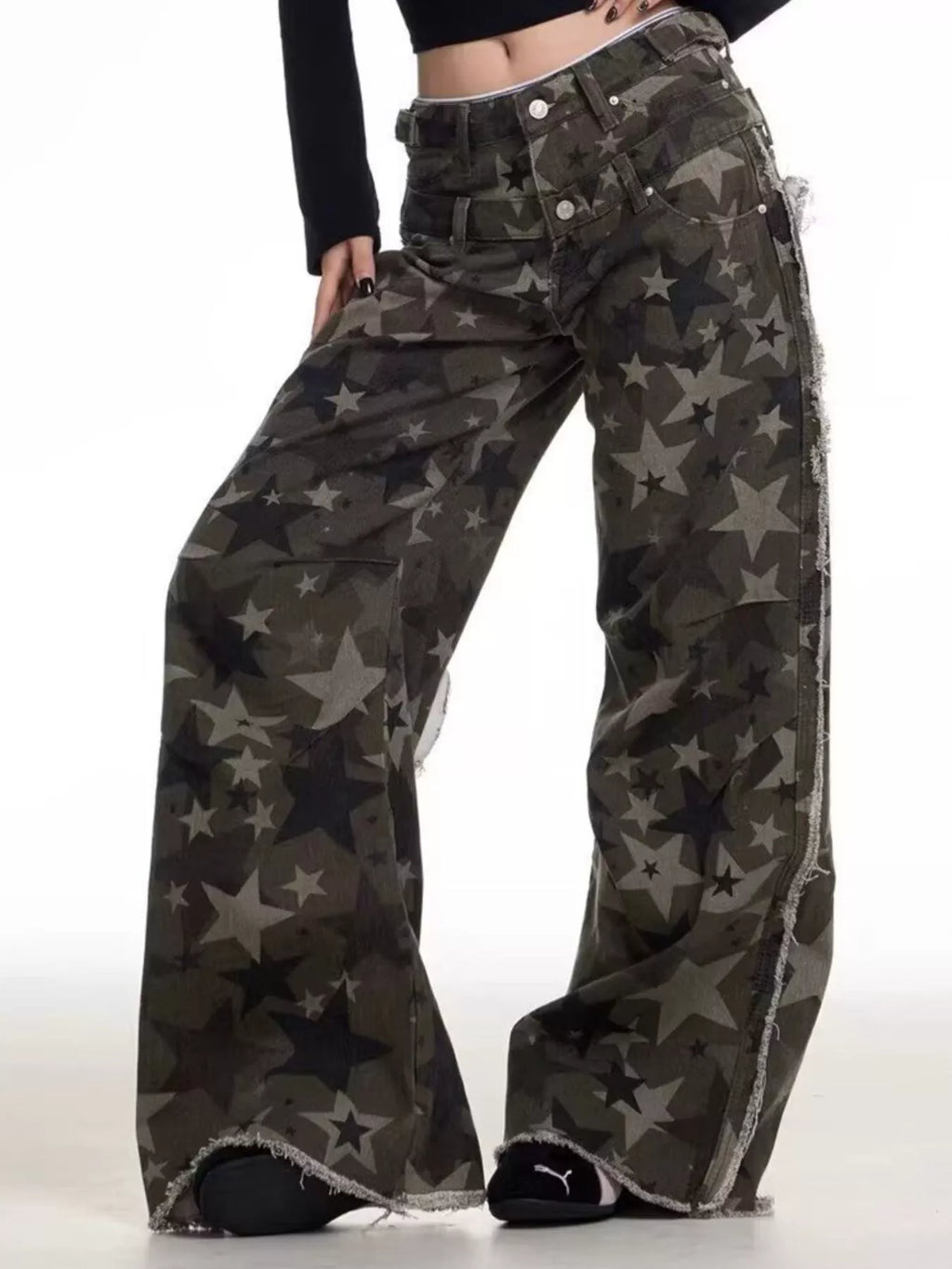 Men's Full Size Star Print Wide Leg Jeans Plus Size