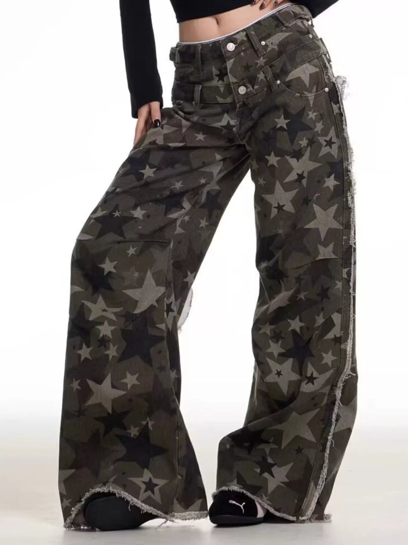 Men's Full Size Star Print Wide Leg Jeans Plus Size