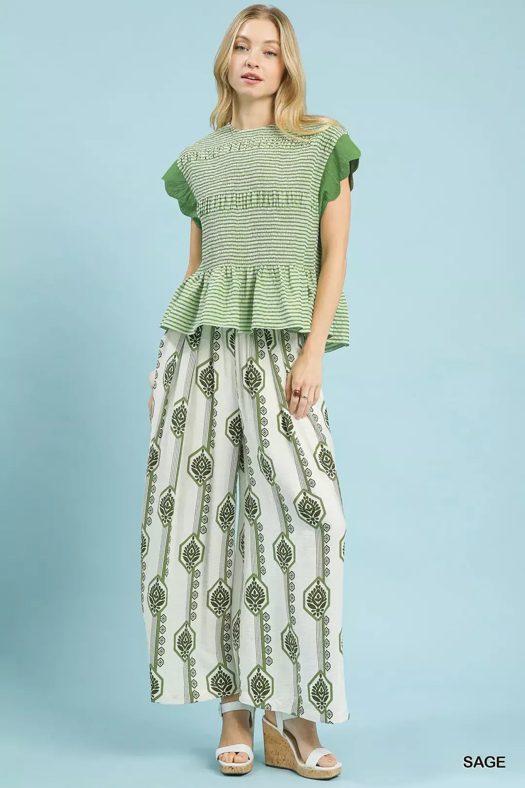 Umgee Geometric Boho Print Wide Leg Pants