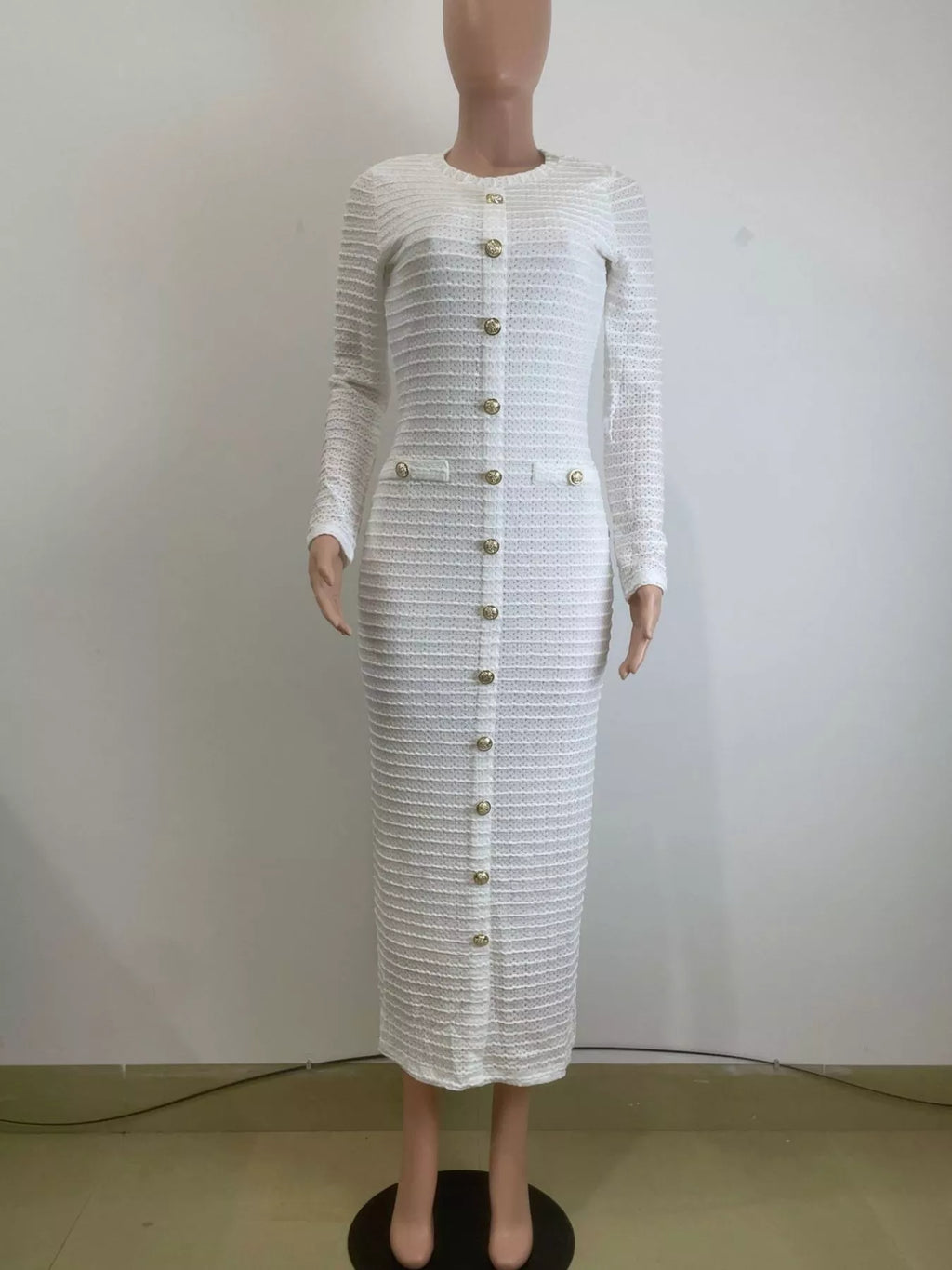 Textured Decor Button Midi Dress