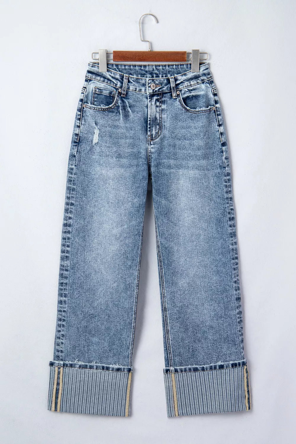Cuffed Straight Loose Jeans
