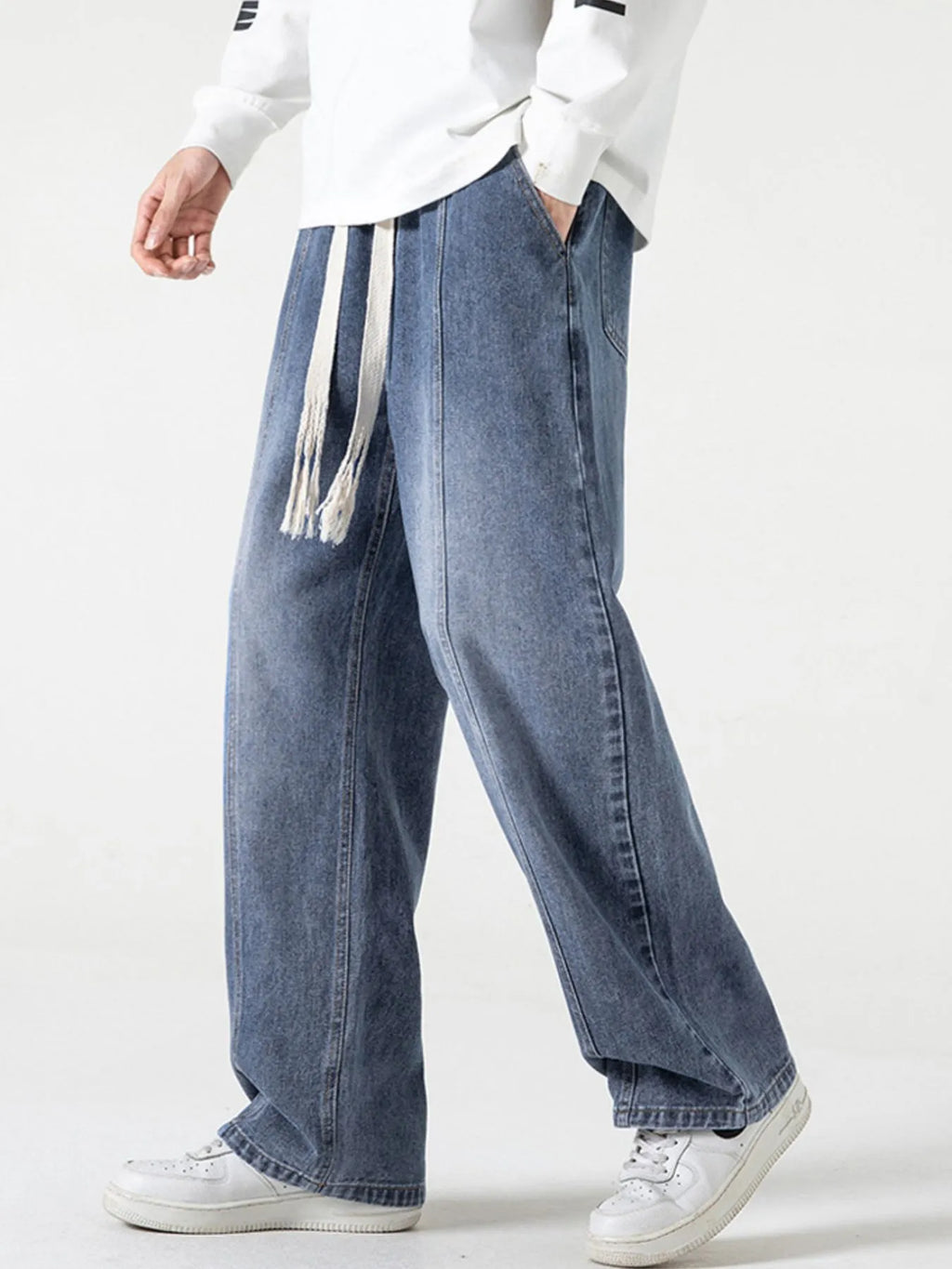 Men's Full Size Drawstring Wide Leg Jeans Plus Size