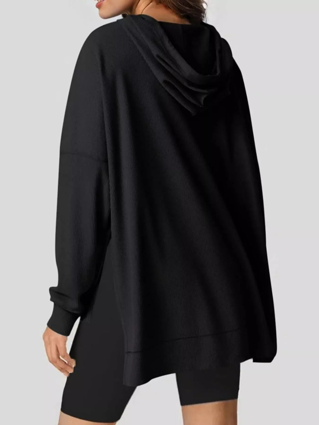 Oversized Drawstring Side Slit Hoodie
