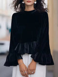 Velvet Ruffle Hem Blouse