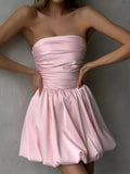 Strapless Ruched Mini Bubble Dress