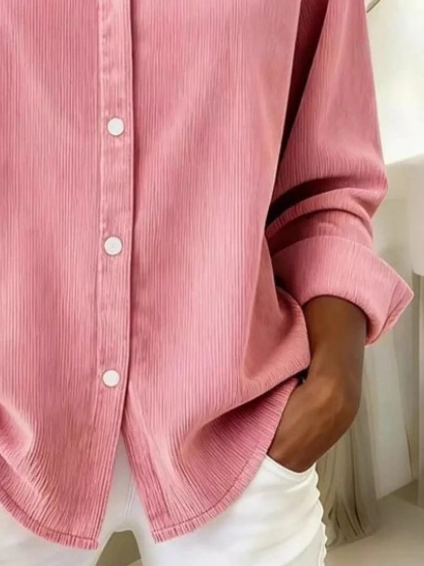 Full Size Corduroy Button-Down Shirt Plus Size