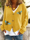 Bee Embroidered Button-Down Cardigan
