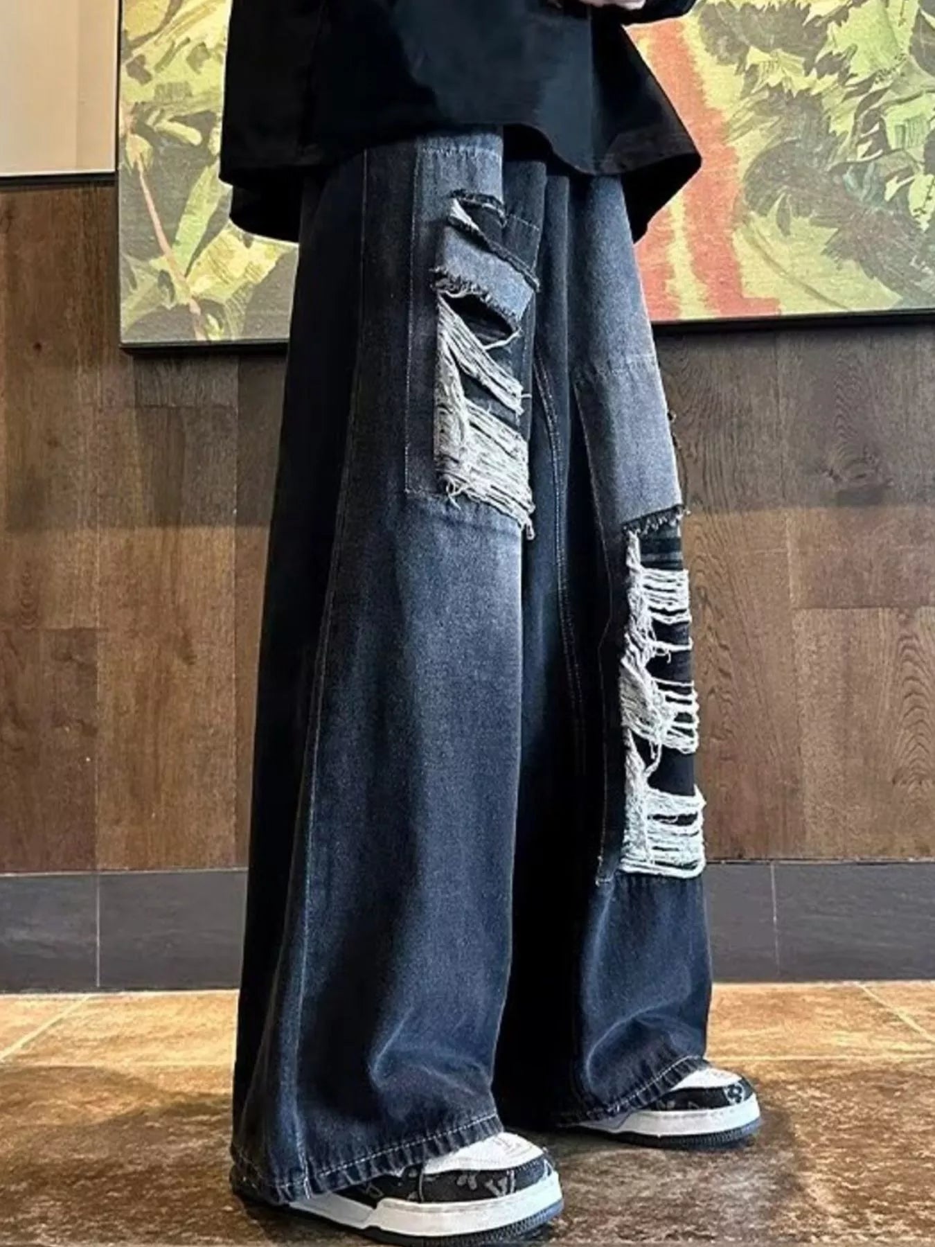 Men's Plus Size Wide Leg Distressed Jeans