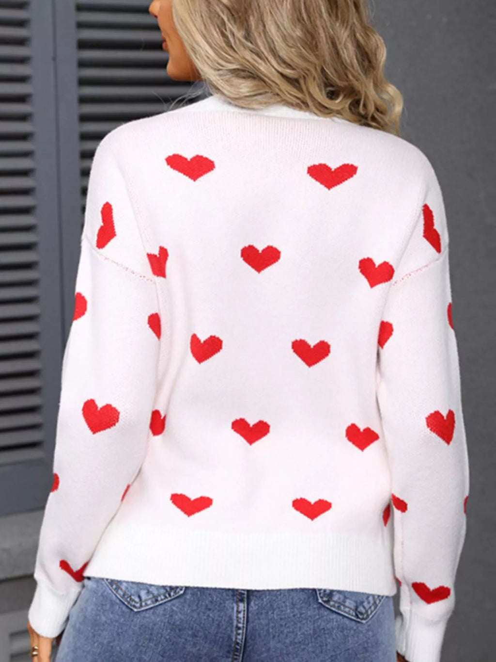 Valentine's Day Heart Pattern Dropped Shoulder Sweater
