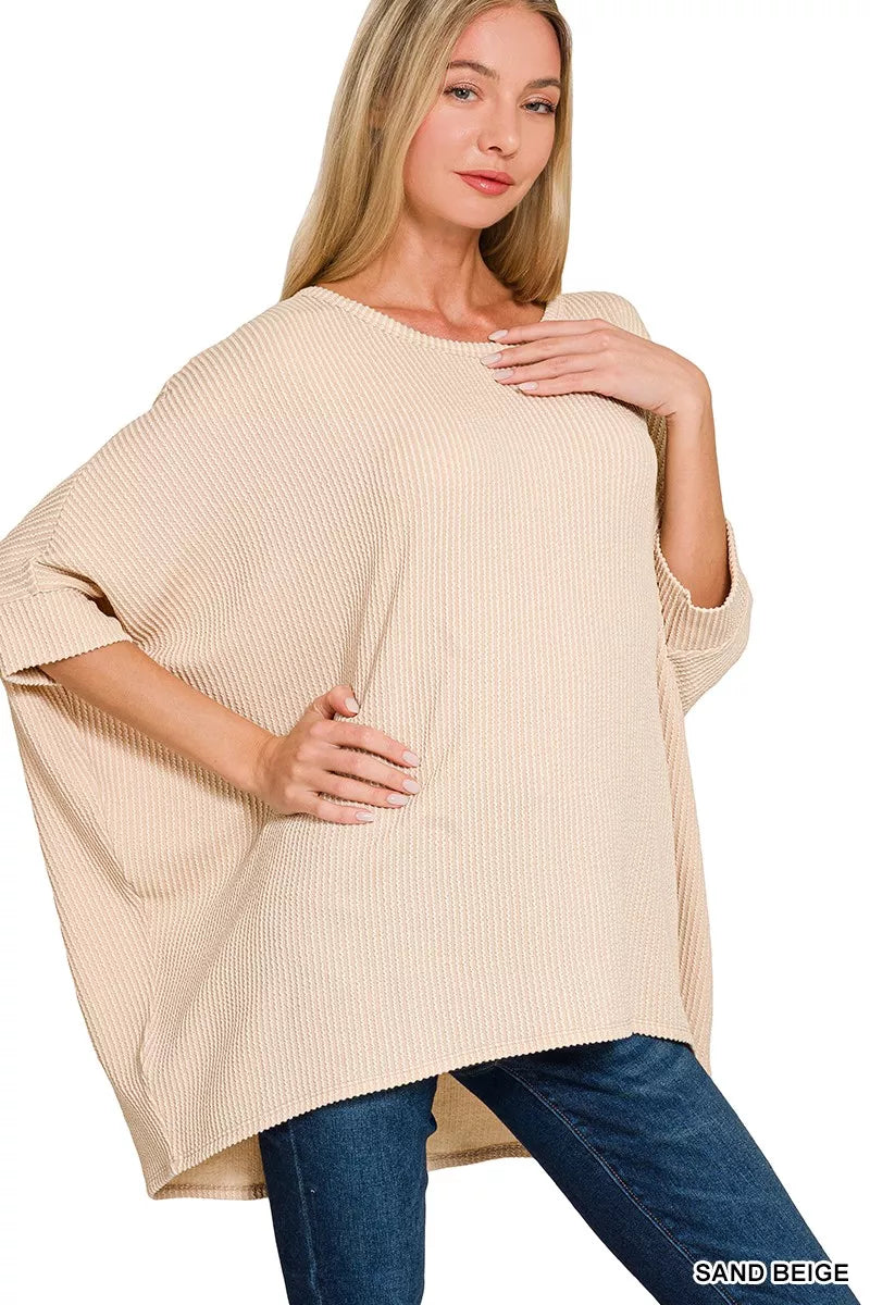 Zenana Raised Rib Bat Sleeve Top