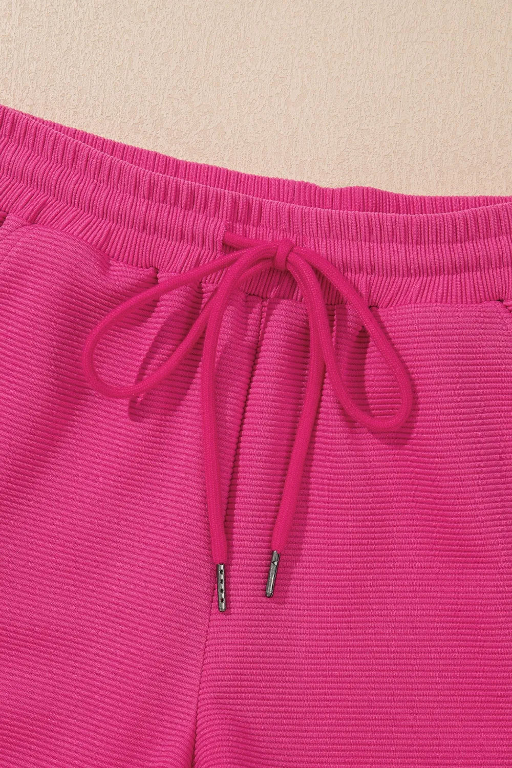 Striped Detail Flutter Sleeve Zipped Collar Top and Short Set