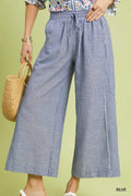 Umgee Linen Blend Striped Wide Leg Pants
