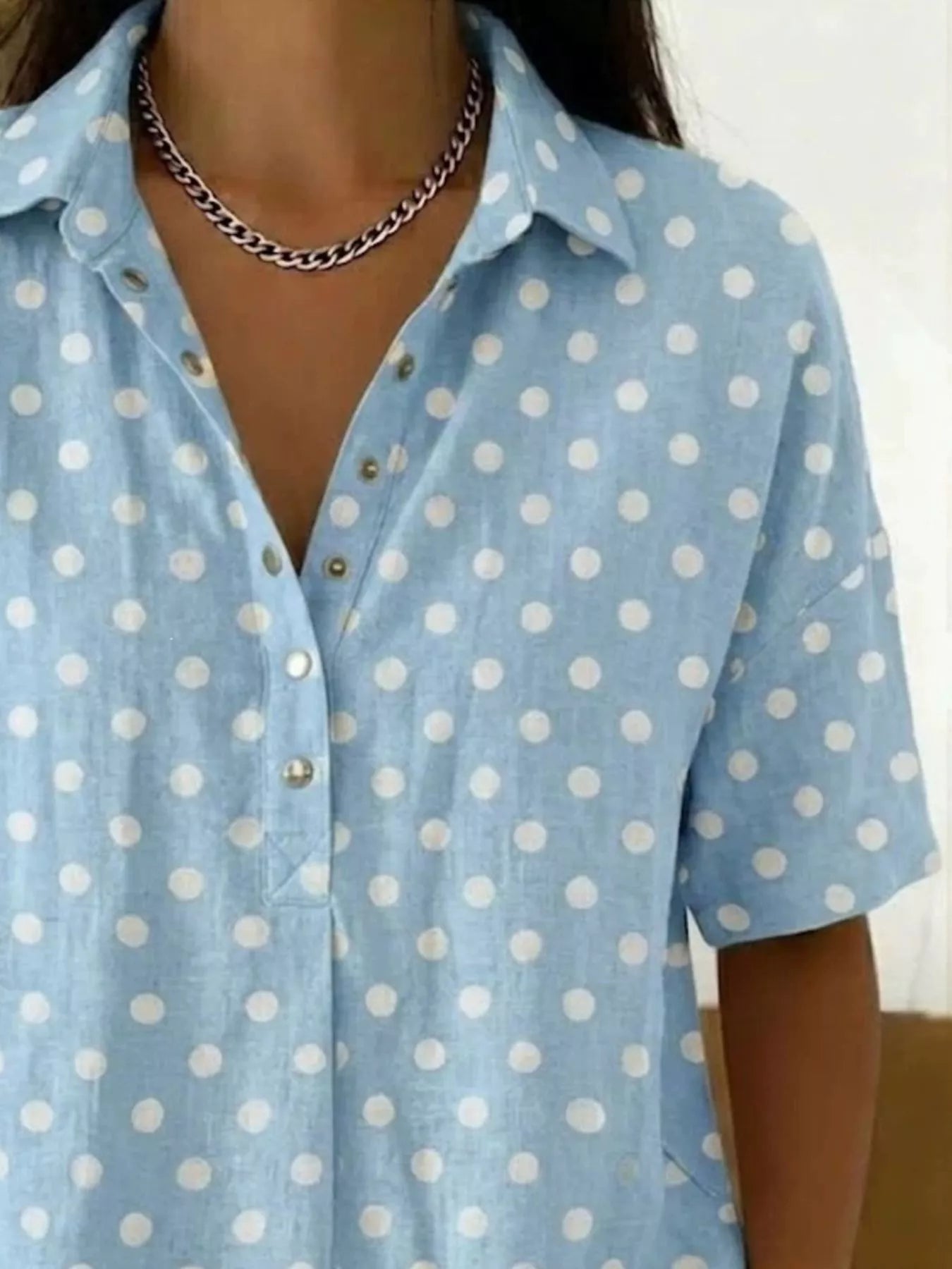 Full Size Polka Dot Short Sleeve Shirt Plus Size