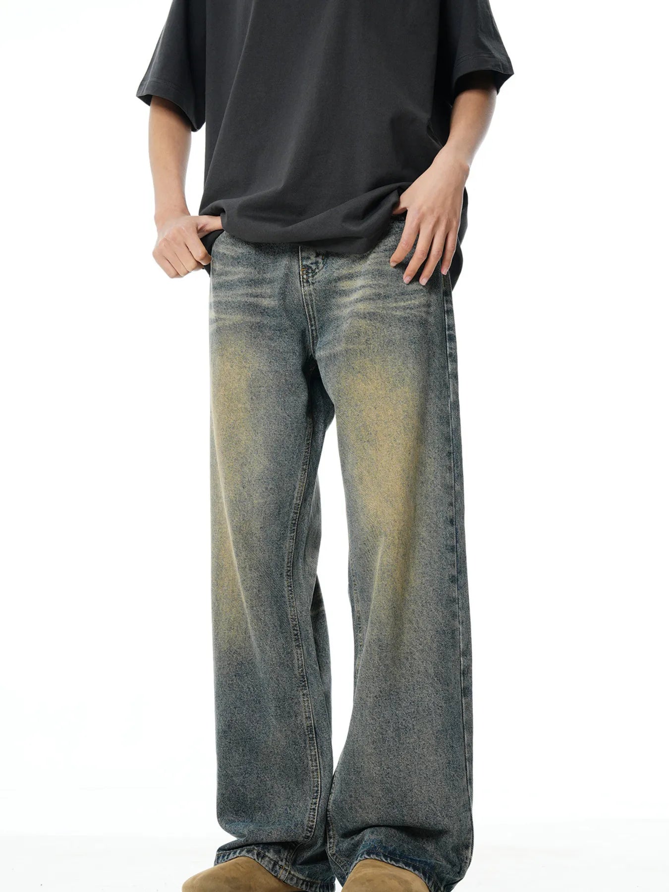 Men's Full Size Vintage Wash Wide Leg Jeans Plus Size