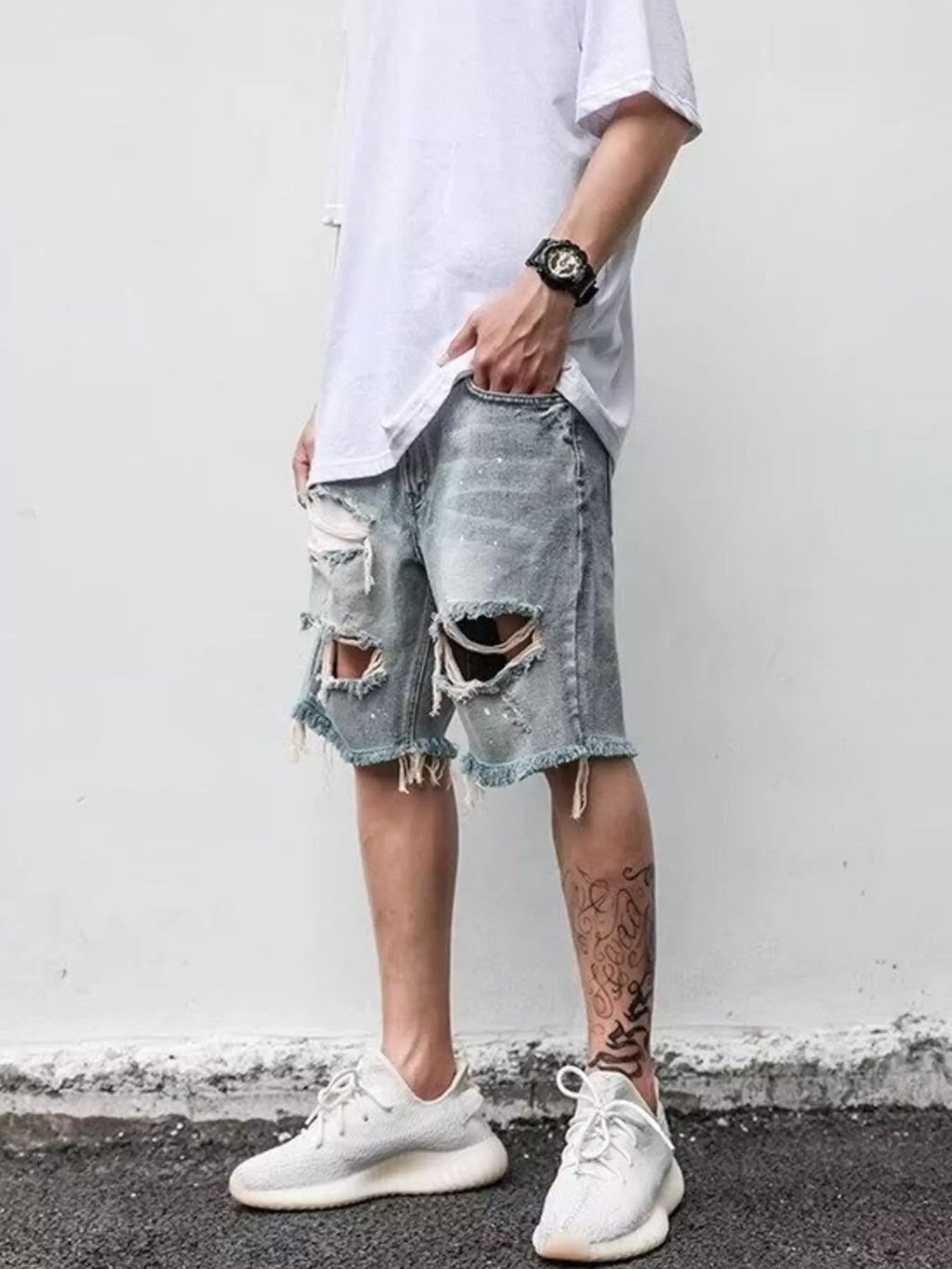 Men's Full Size Distressed Denim Shorts Plus Size