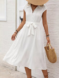 Cap Sleeve Tie Waist Midi Dress