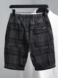 Men's Plus Size Plaid Pattern Elastic Waist Denim Shorts