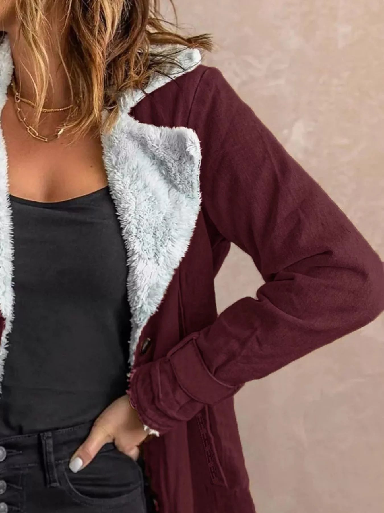 Full Size Sherpa Lined Button Up Outerwear Plus Size