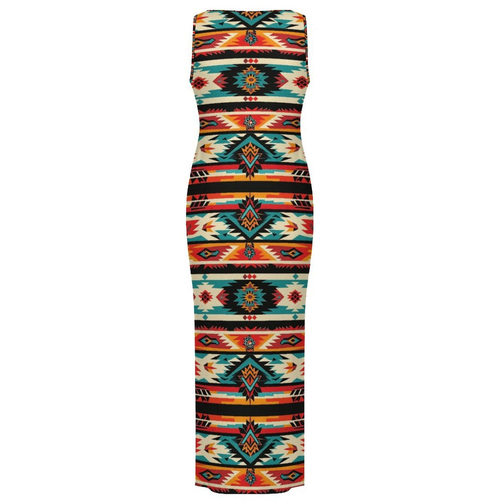 Baha Ranch Santa Fe Sleeveless Bodycon Side Slit Western Maxi Long Dress