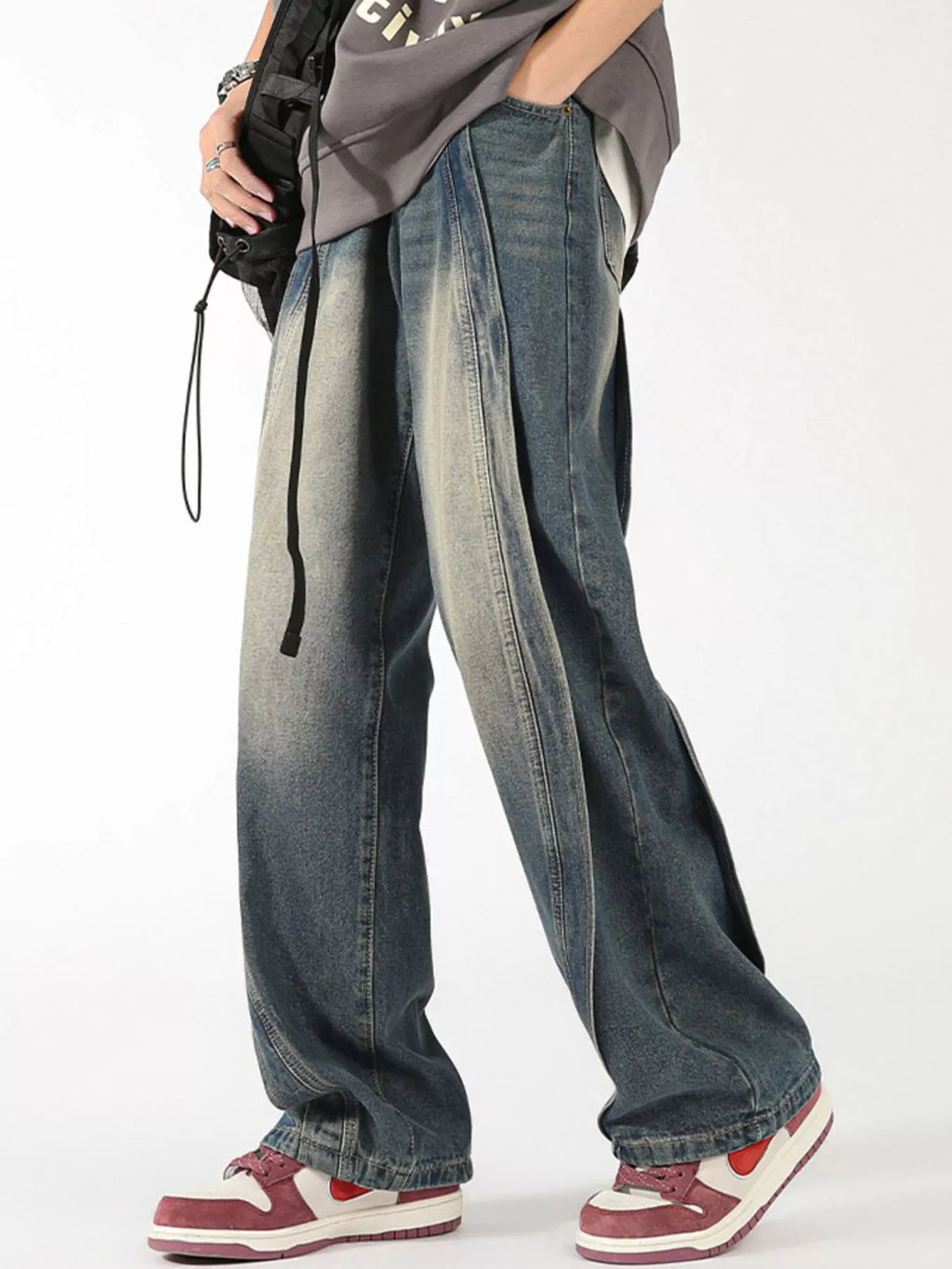 Men's Plus Size Vintage Wash Wide Leg Jeans