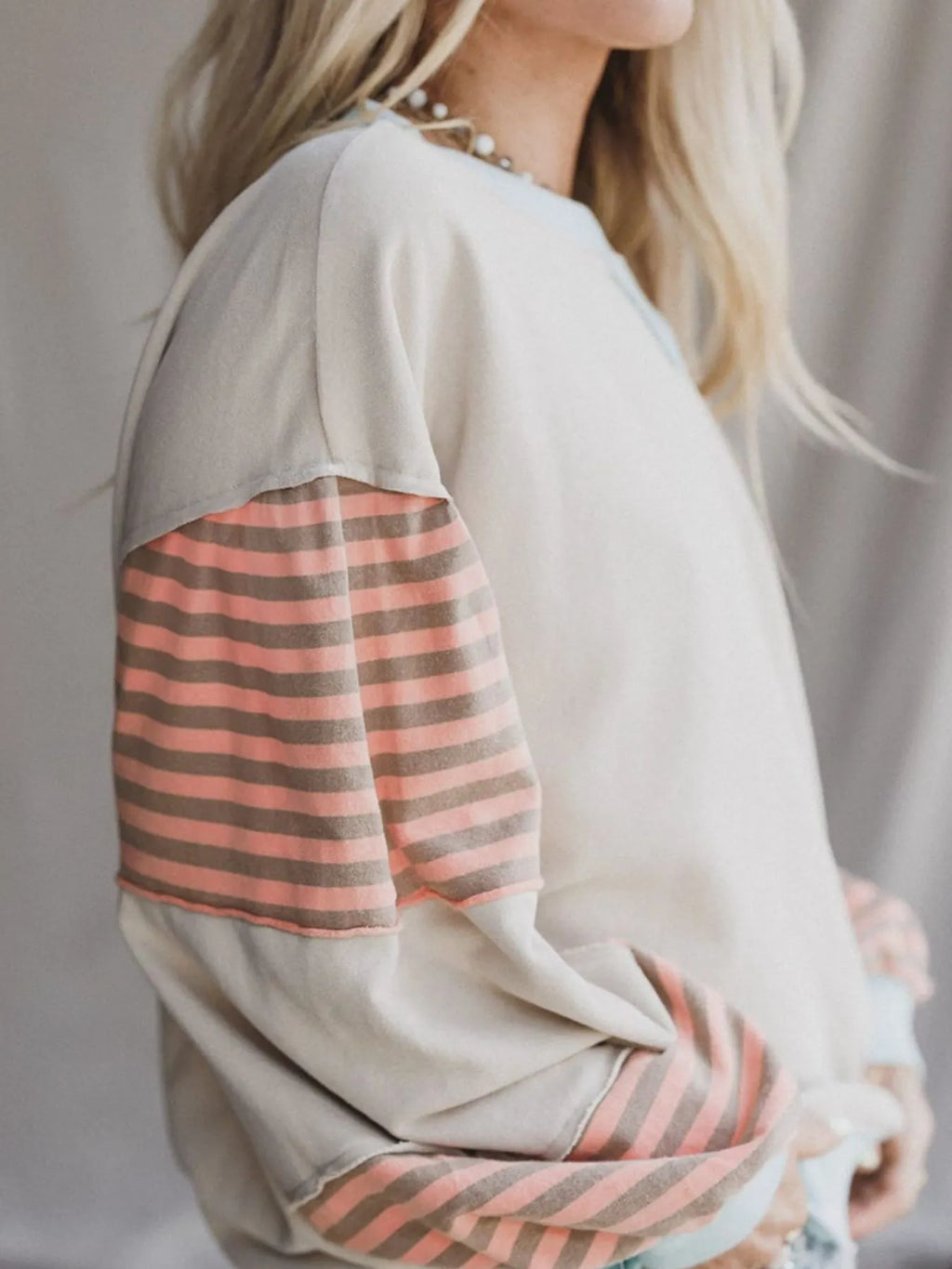 Striped Colorblock Patchwork Drop Shoulder Sweatshirt