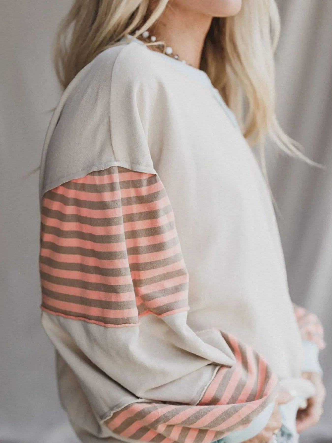 Striped Colorblock Patchwork Drop Shoulder Sweatshirt