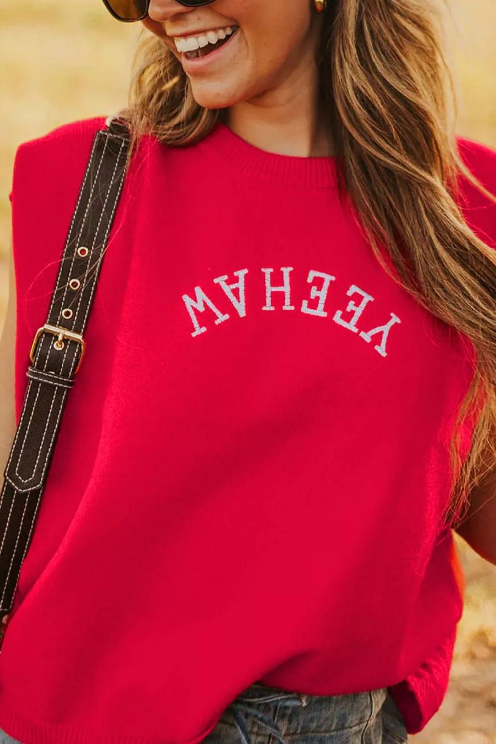 Letter Embroidered Sleeveless Knit Sweater Vest
