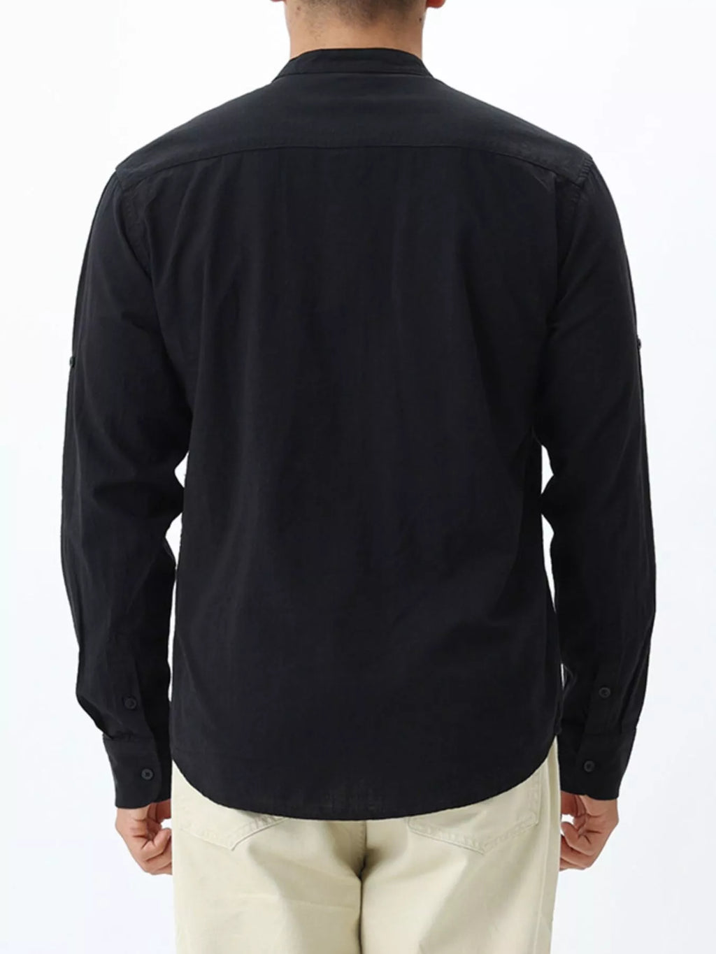 Men's Casual Mandarin Collar Long Sleeve Shirt