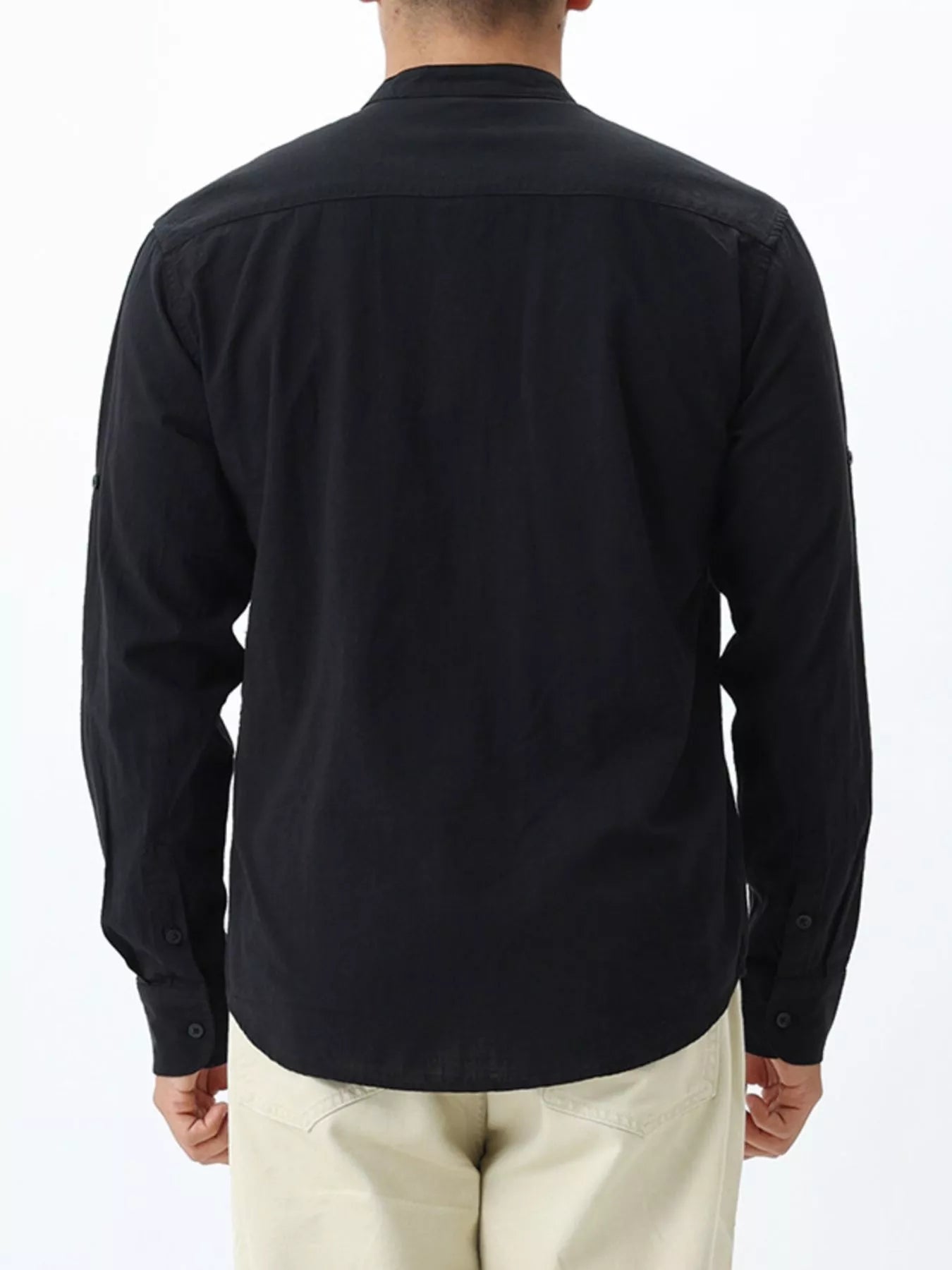 Men's Casual Mandarin Collar Long Sleeve Shirt