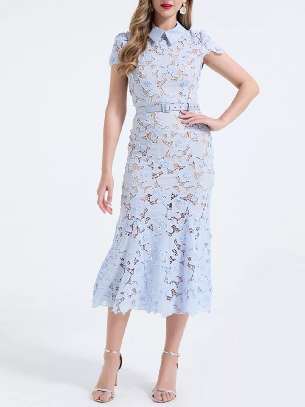 Floral Lace Short Sleeve Midi Dress