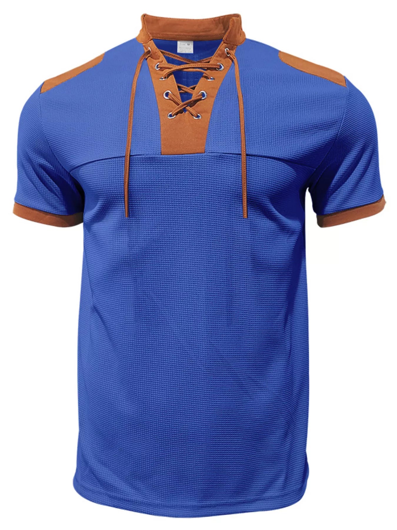 Men's Full Size Lace-Up Collar Casual Top and Shorts Set Plus Size