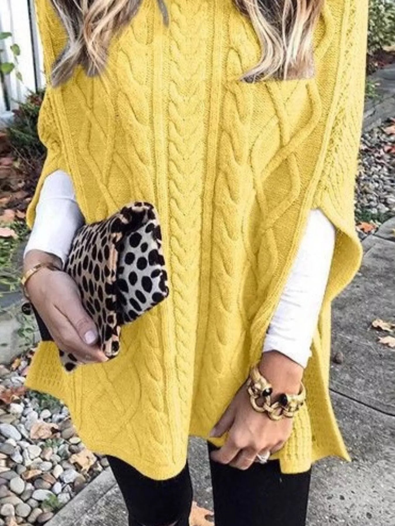 Chunky Cable Knit Turtleneck Poncho Cover Up