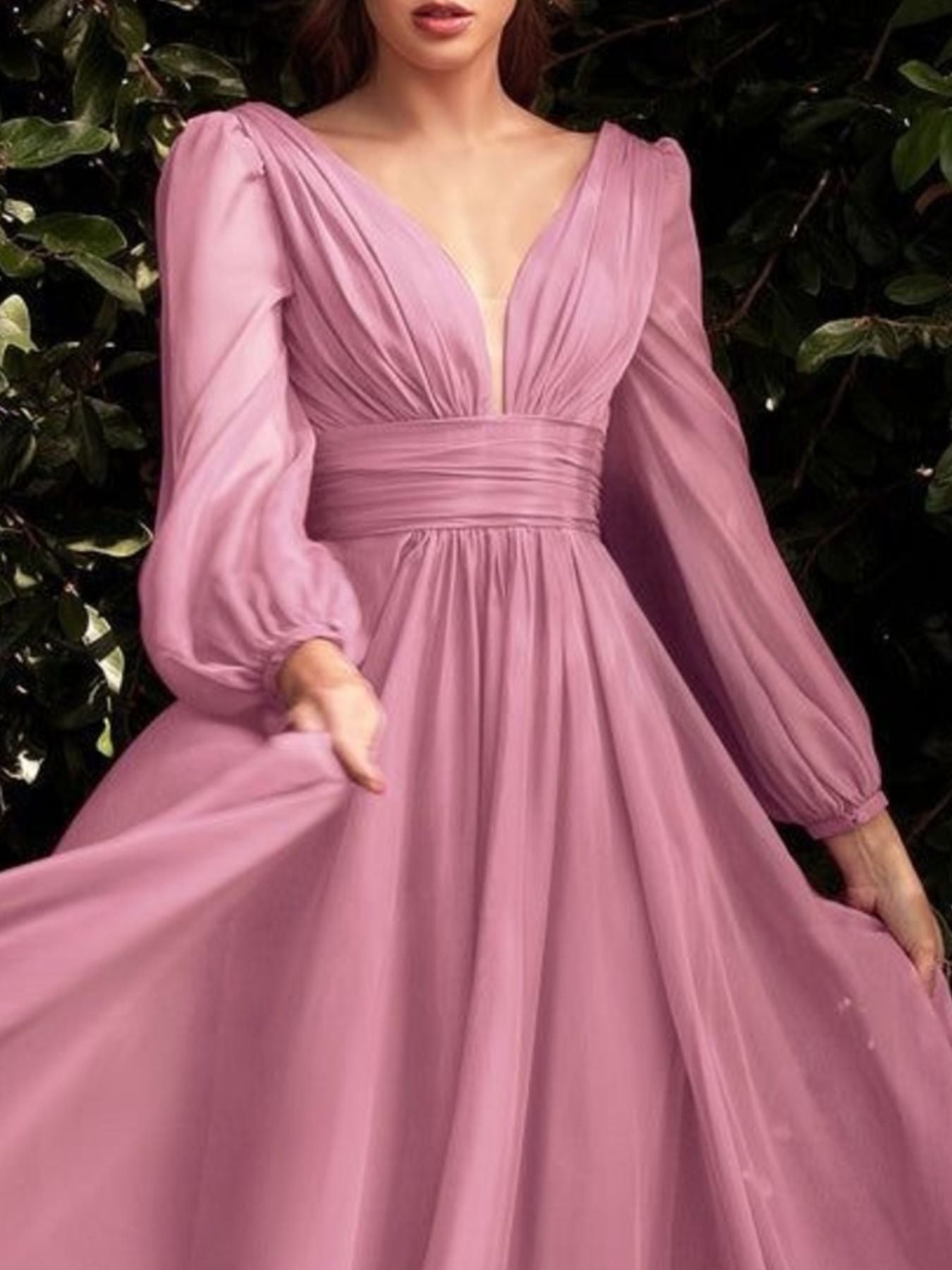 V-Neck Balloon Sleeve Maxi Dress