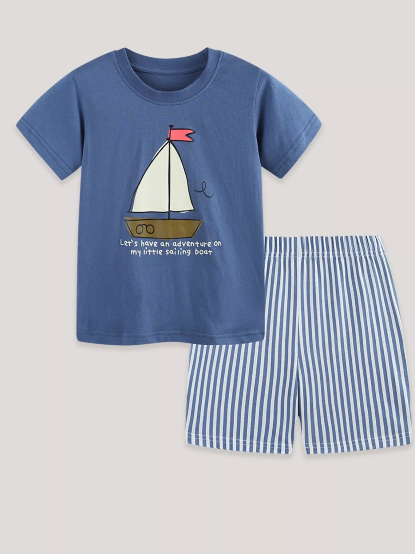 Children's Sailboat Graphic Tee and Striped Shorts Set