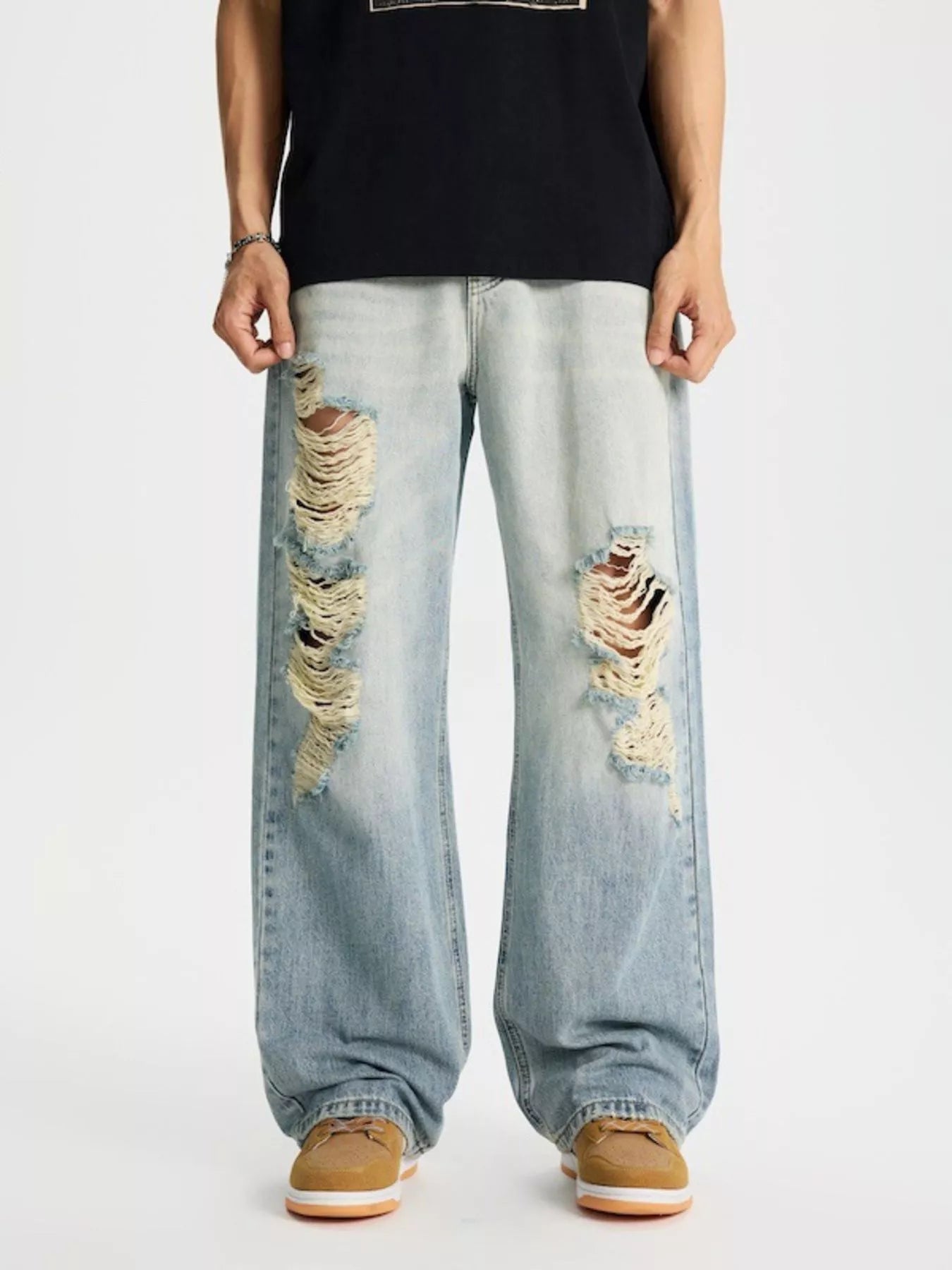 Men's Full Size Distressed Wide Leg Jeans Plus Size