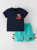 Children's Pirate Ship Applique Tee and Dinosaur Shorts Set